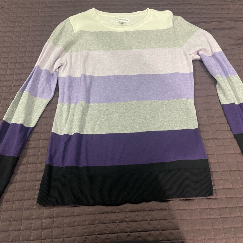 Purple striped long sleeve cotton sweater